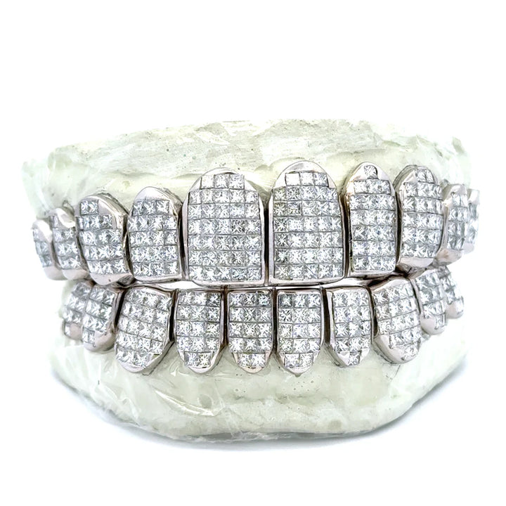 White Natural Diamonds Invisible Set Princess Cut Diamond Grill