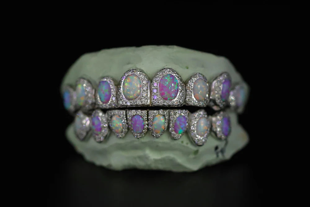 Opal With Natural Diamond Set Grillz