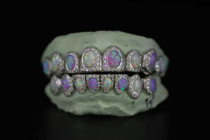 Opal With Natural Diamond Set Grillz