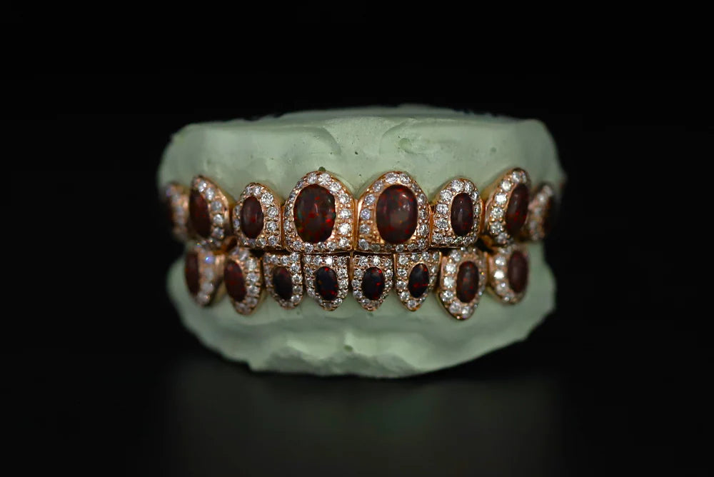 Opal With Natural Diamond Set Grillz