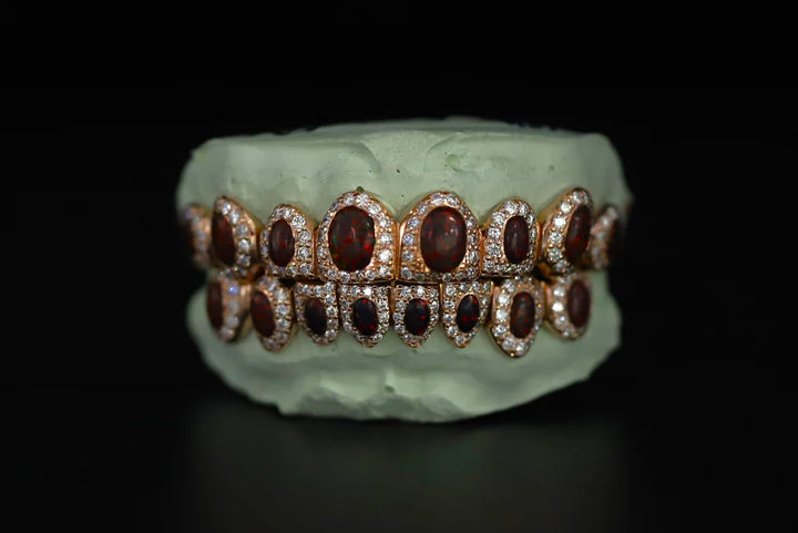 Opal With Natural Diamond Set Grillz