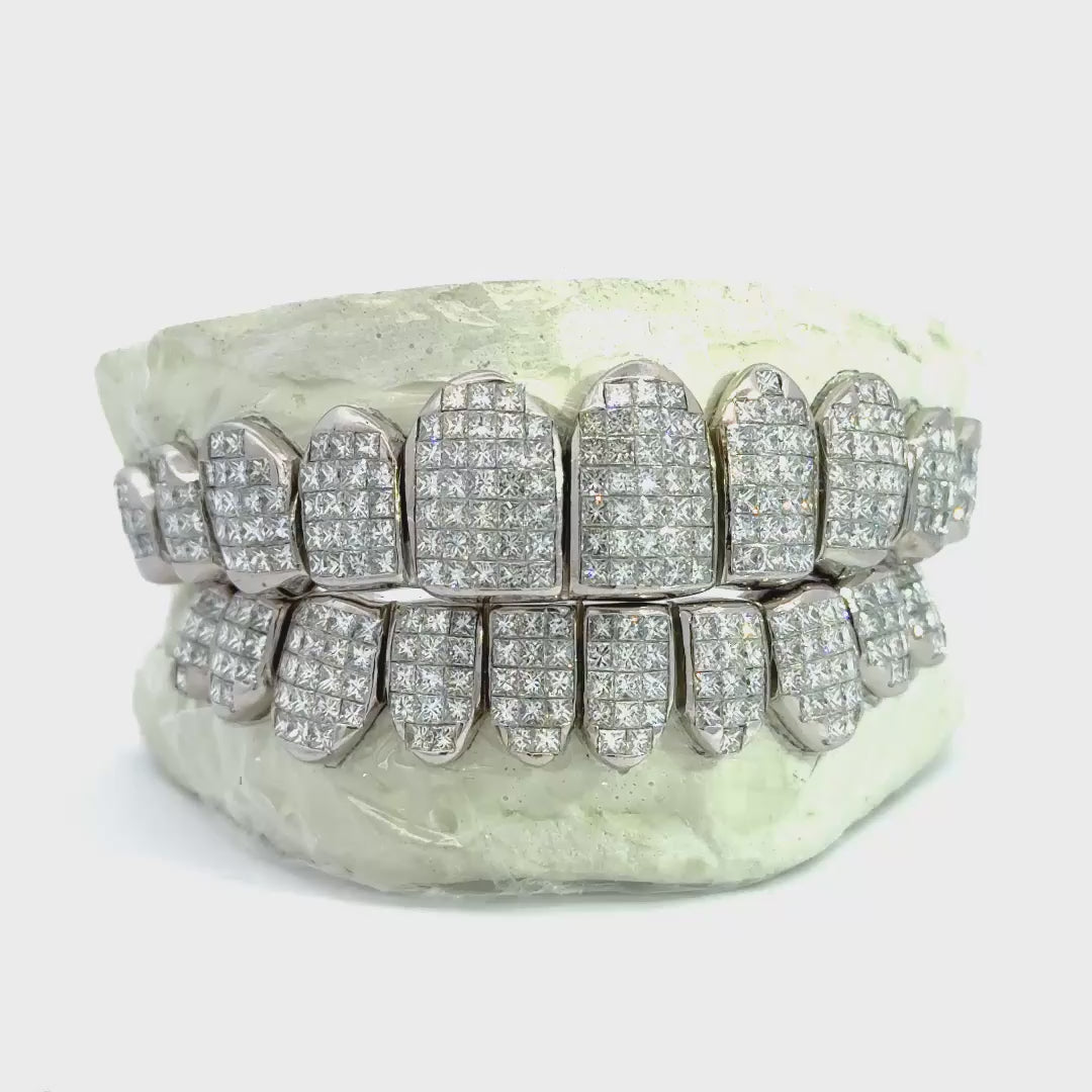 White Natural Diamonds Invisible Set Princess Cut Diamond Grill